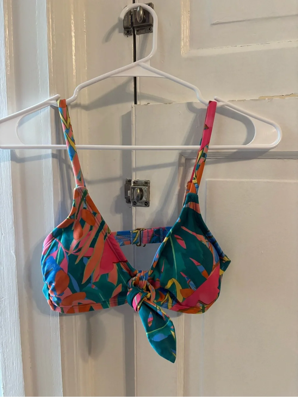 Xhilaration Teal, Pink and Orange Tropical Tie-Front Bikini Top